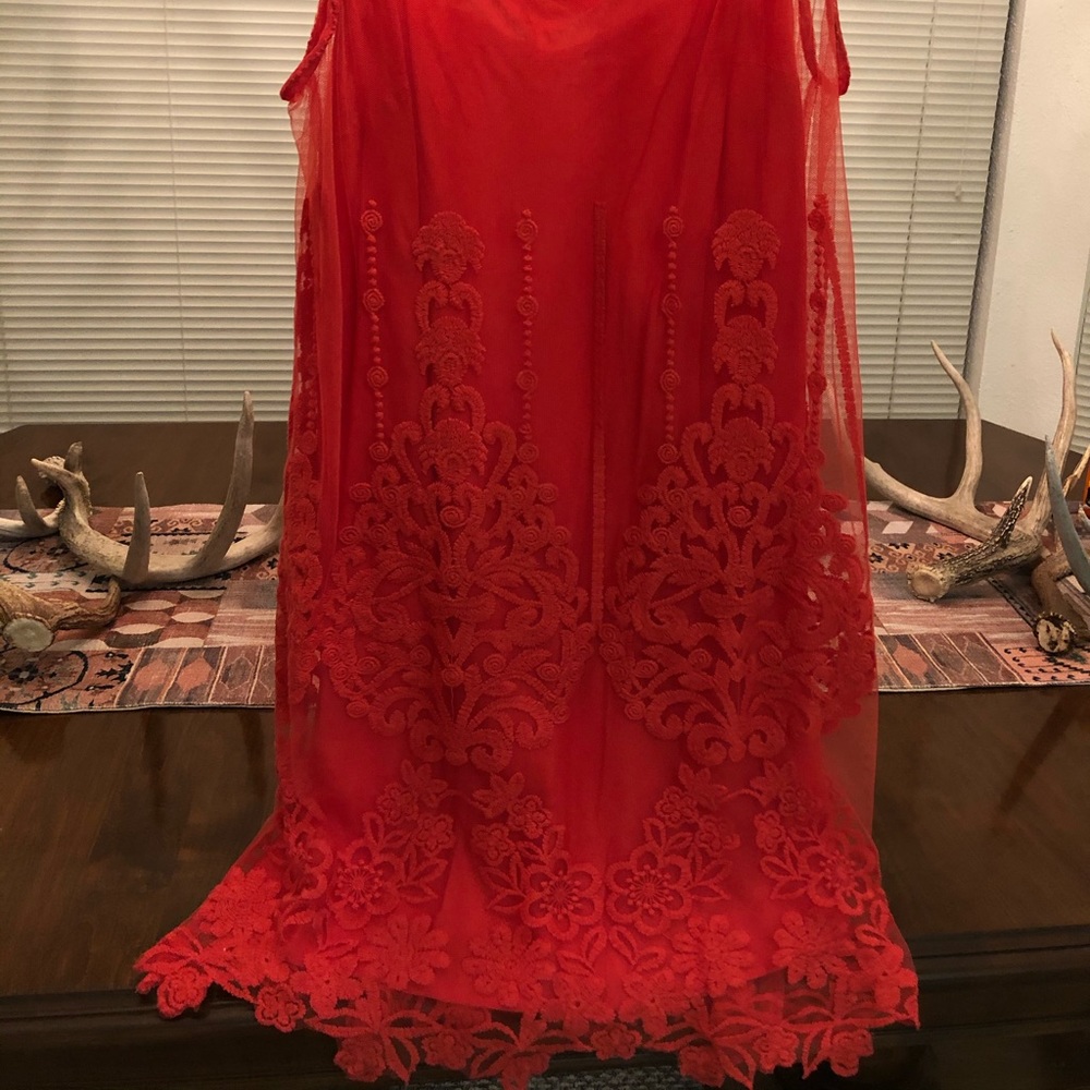 Free People lace embellished shift dress with slip